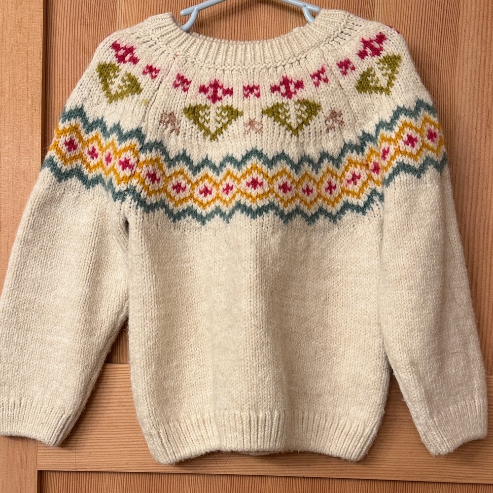 Zara Cream Knit Sweater with Colorful Pattern